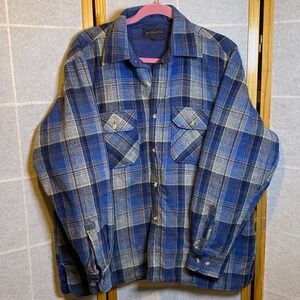 Woodland Mens Large Vintage Wool Blend Quilted Lined Plaid Flannel Shirt Jacket